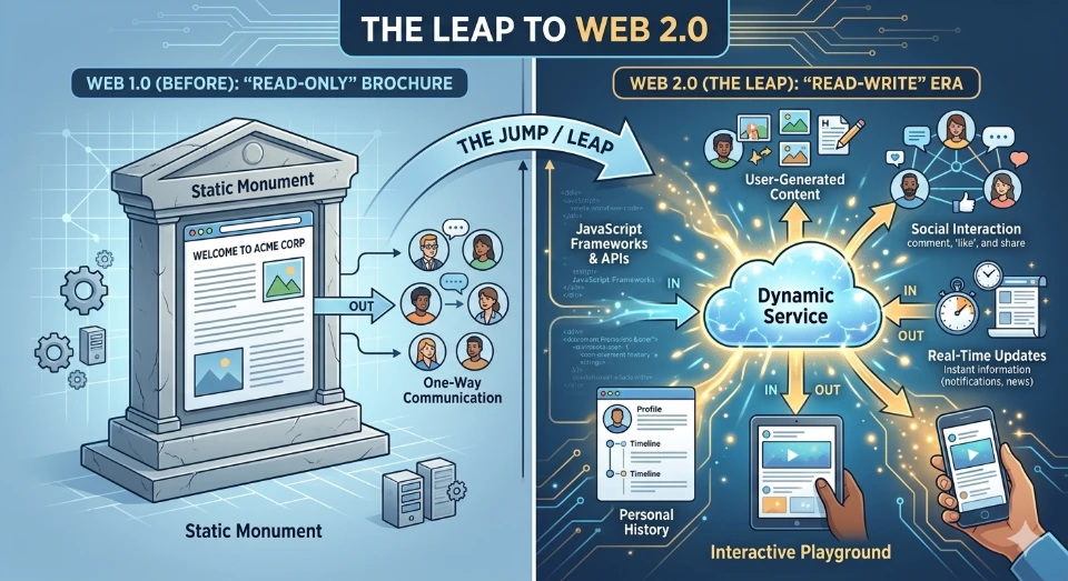 web 1.0 read only brochure web 2.0 read write era transition evolution internet