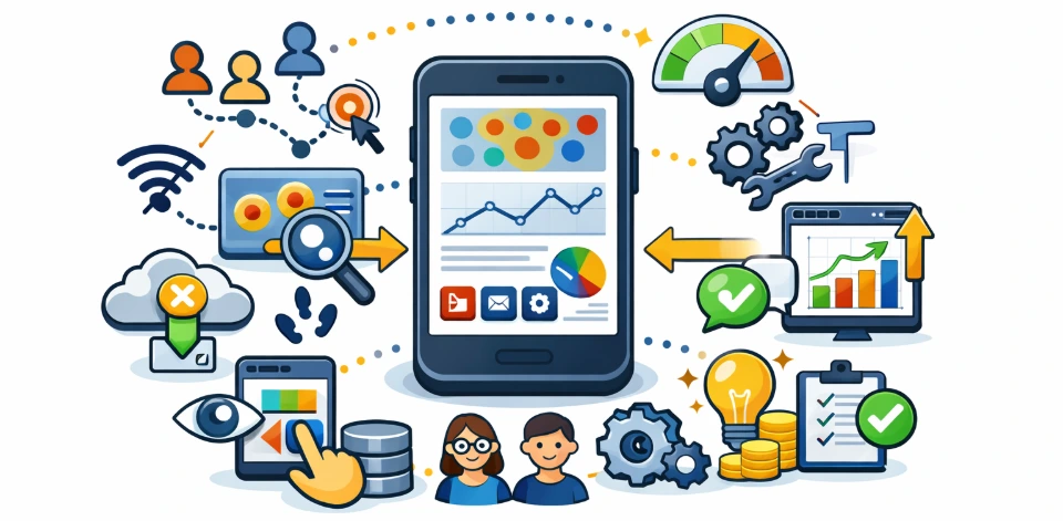 mobile analytics insights user behavior tracking app performance metrics engagement data conversion analysis mobile usage patterns