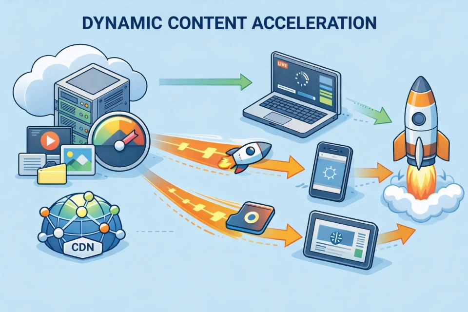 dynamic content acceleration cdn caching route optimization tcp acceleration api delivery database driven pages fast response multi device performance
