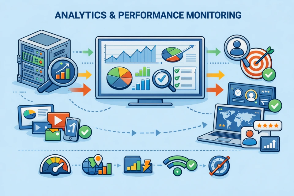 analytics performance monitoring real time metrics dashboards data insights system health tracking user behavior analysis optimization
