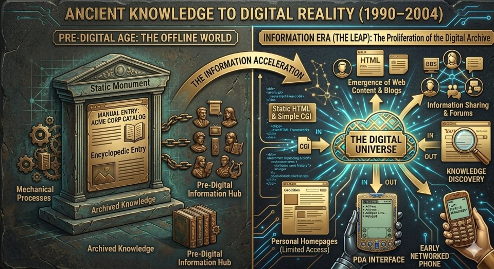 ancient knowledge digital reality transition 1990 2004 evolution technology