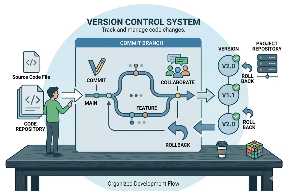 Version control systems track changes manage revisions enable collaboration improve code quality ensure transparency organization