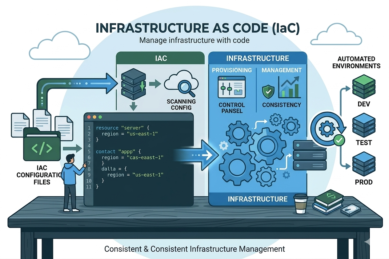 Infrastructure as code automate provisioning ensure consistency reduce configuration errors improve scalability accelerate deployment reliability