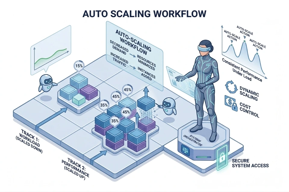 Auto scaling adjust resources dynamically handle demand optimize performance control costs ensure efficiency scalability