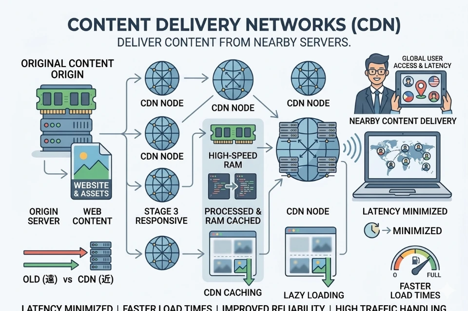 Distributed CDN servers reduce latency accelerate delivery improve reliability handle traffic enhance global performance scalability