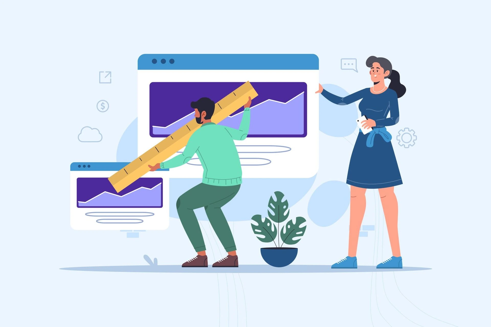 A development team measuring and optimizing a website's scalability and growth metrics, representing cloud-native architecture, load balancing, and reliable infrastructure for expanding digital businesses.