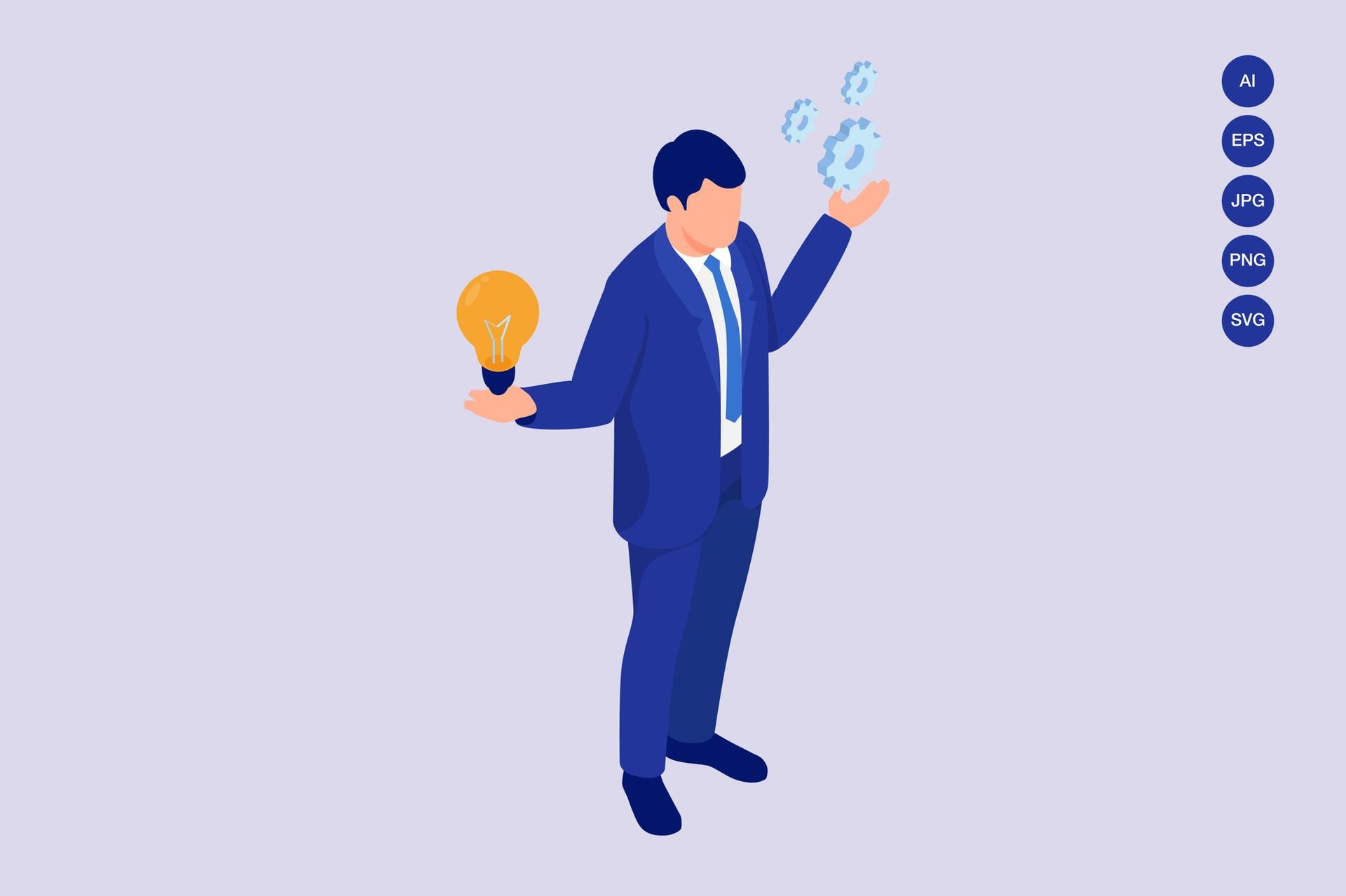 A business leader holding a light bulb and managing digital gears, representing cloud-native innovation, agile digital transformation, and data-driven growth strategies for modern enterprises