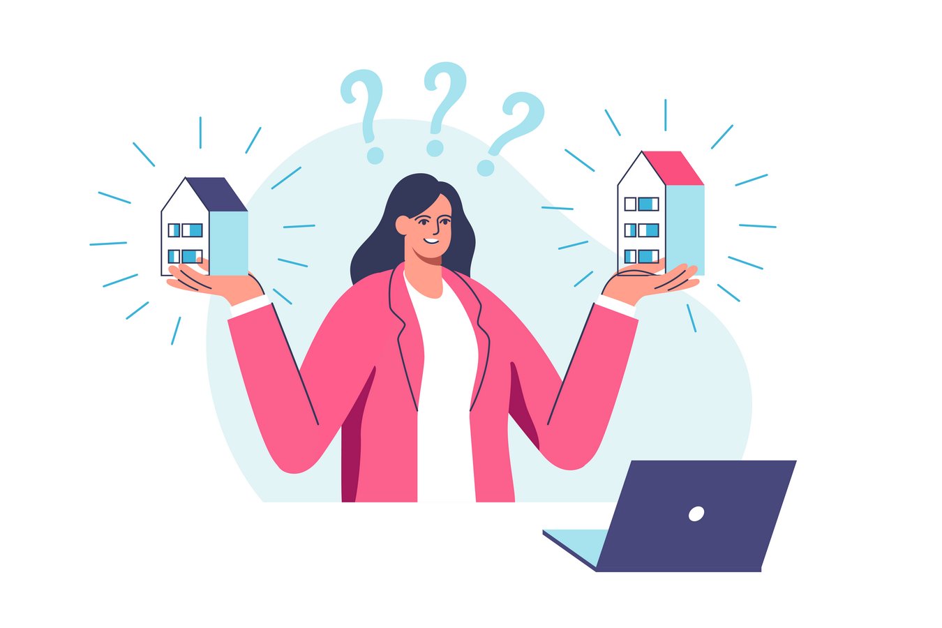 A real estate professional comparing two properties using PropTech and AI-driven insights, representing innovation in property investment decisions, digital twins, and smart asset management in the UAE.