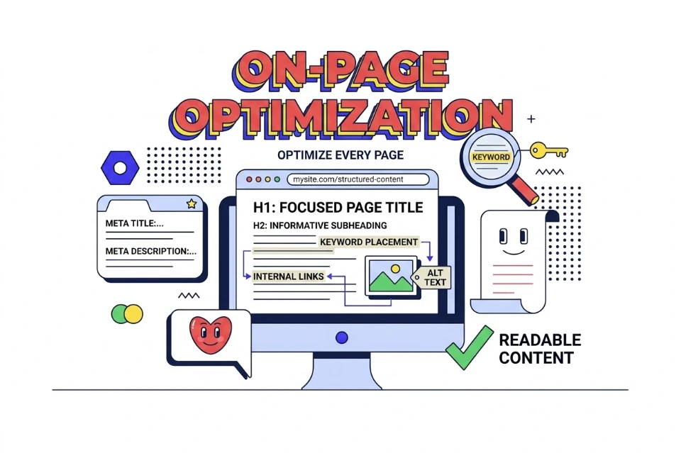 Optimize pages boost rankings enhance UX refine metadata headers URLs keywords linking readability structure engagement