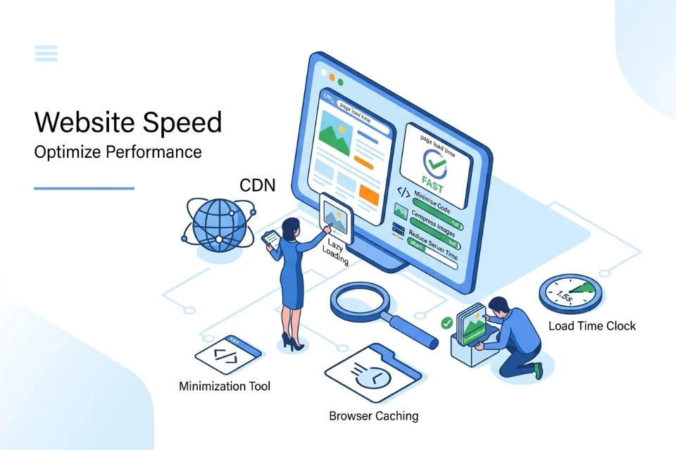 Website speed optimization fast loading performance code compression caching images CDNs lazy loading user engagement rankings