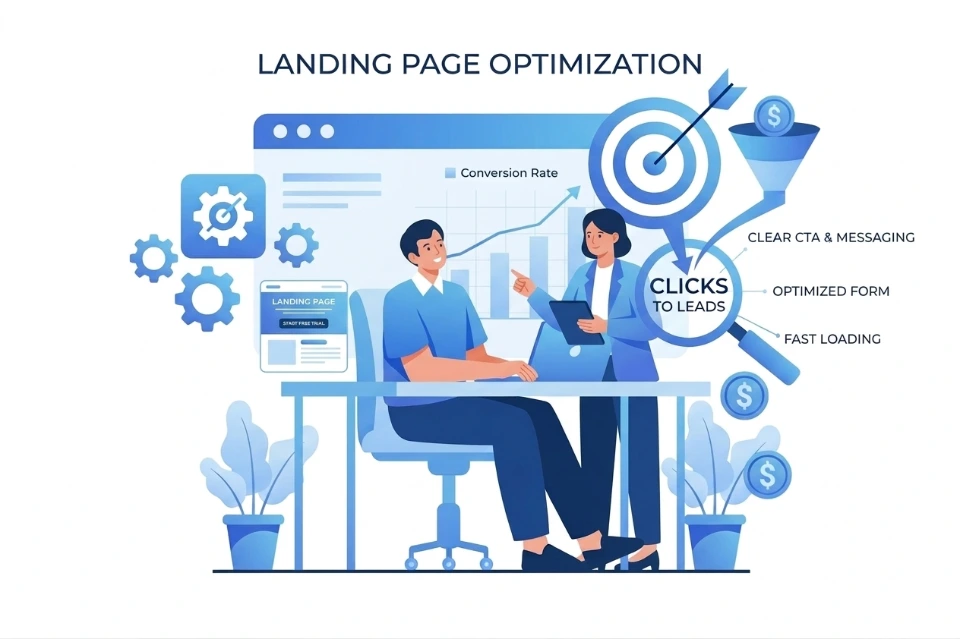 Landing page optimization conversion-focused content fast loading clear messaging CTAs visuals forms engagement performance