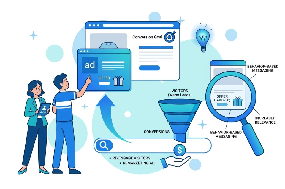 Remarketing campaigns re-engage past visitors personalized ads behavior-based targeting conversions brand visibility performance