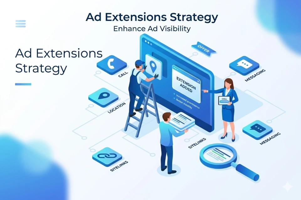 Ad extensions strategy sitelinks call location details descriptions visibility CTR engagement performance SEM advantage