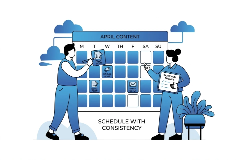 Content calendar planning consistent publishing schedule topics alignment marketing goals trends audience engagement efficiency