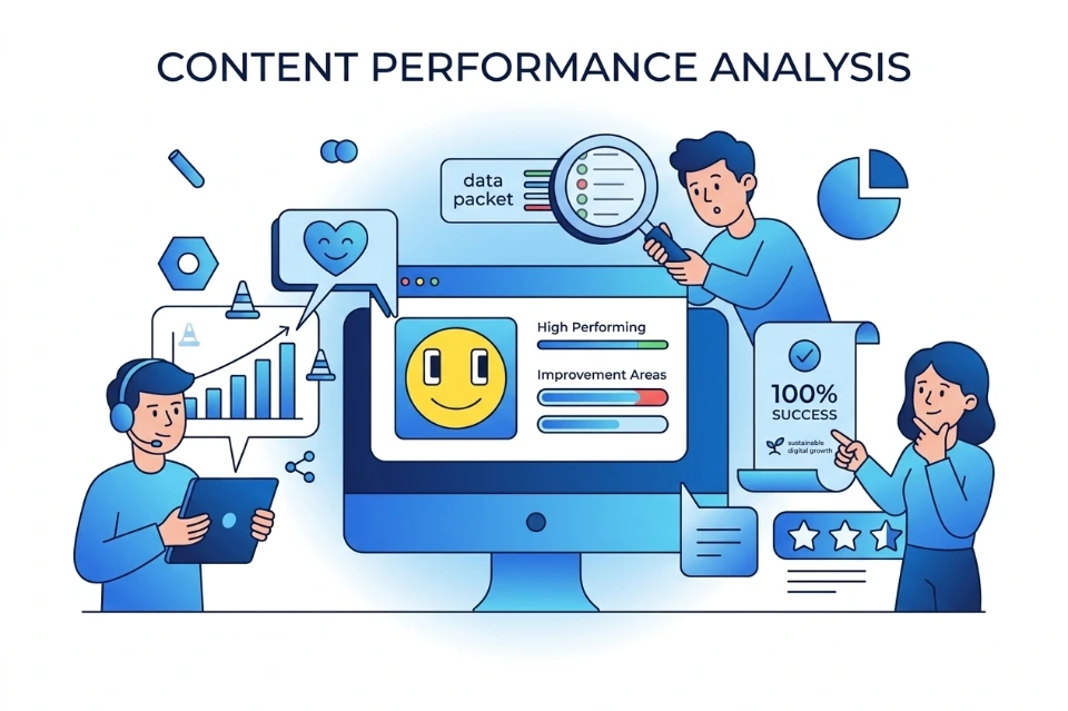 Content performance analysis engagement traffic shares conversions insights strategy optimization effectiveness growth metrics