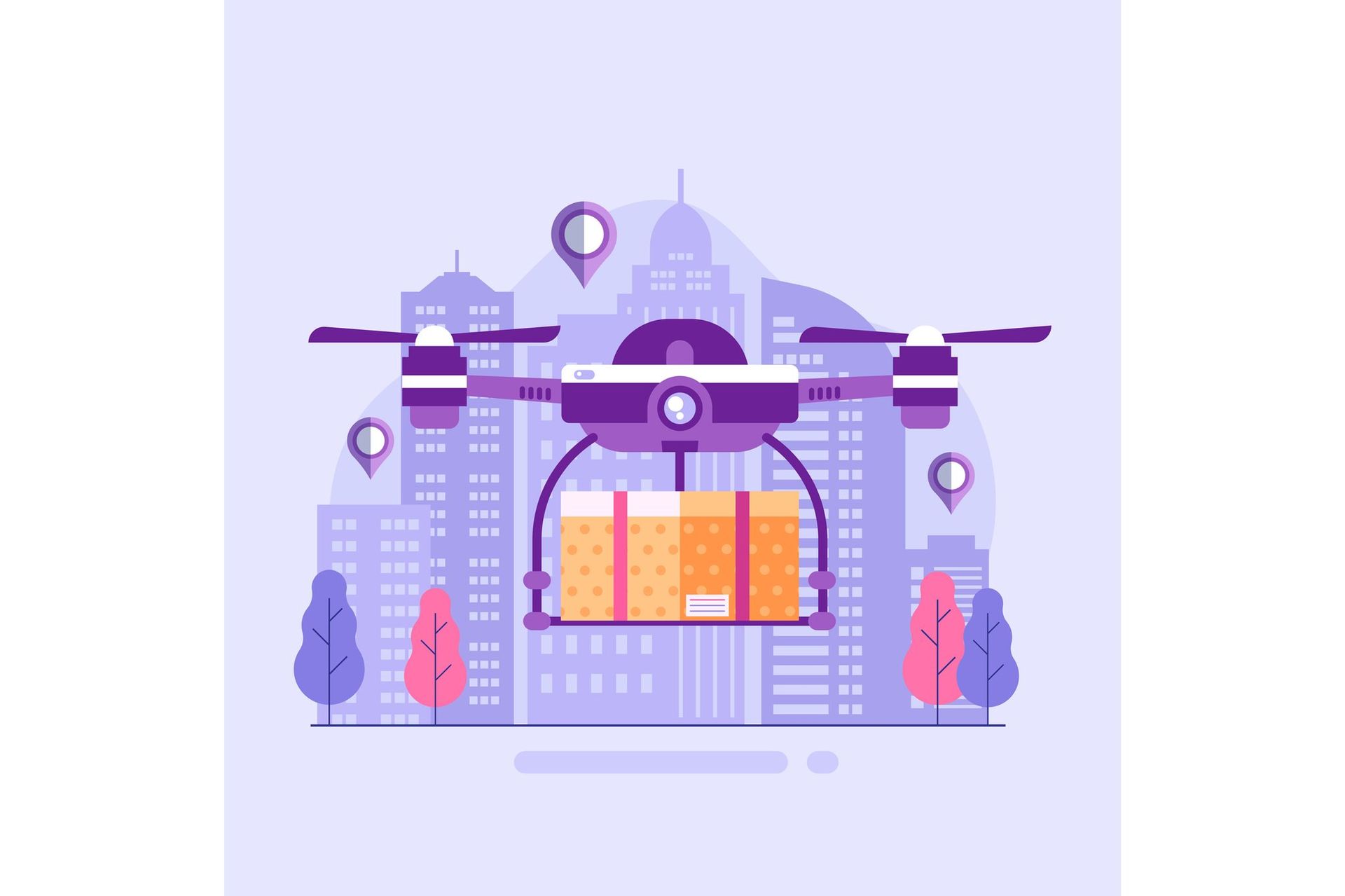 A smart city drone delivering services across a connected urban landscape, representing digital government portals, cloud-native public service automation, and AI-powered citizen engagement solutions.
