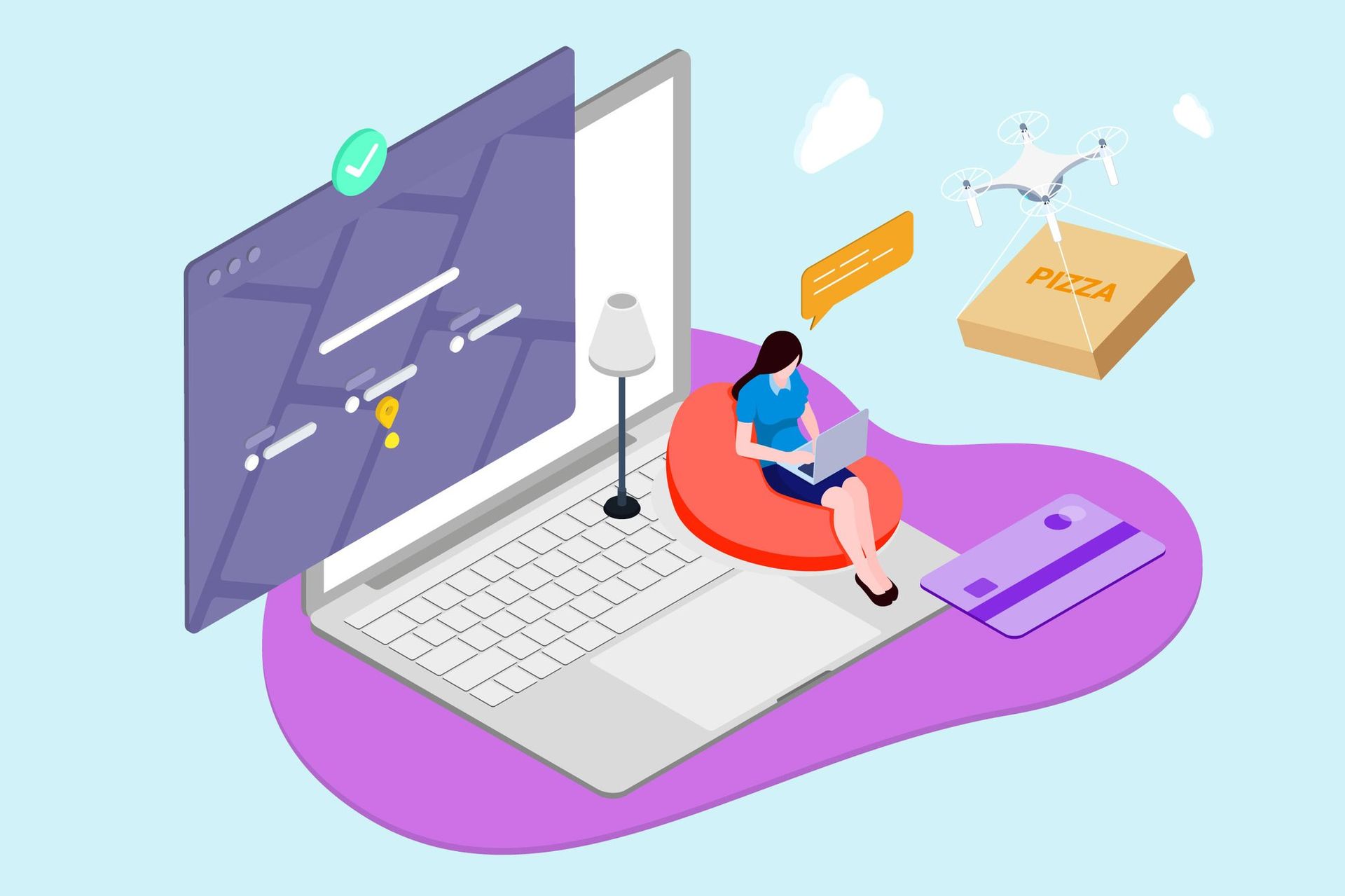 A user working on a laptop in a connected edge computing environment with real-time data delivery icons, representing low-latency infrastructure, IoT processing, and decentralized digital service resilience