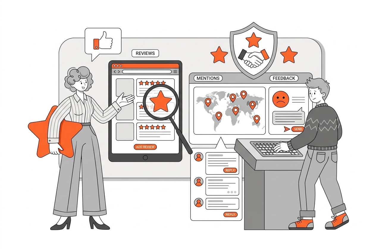 Online reputation management reviews testimonials brand mentions feedback monitoring trust authority credibility perception