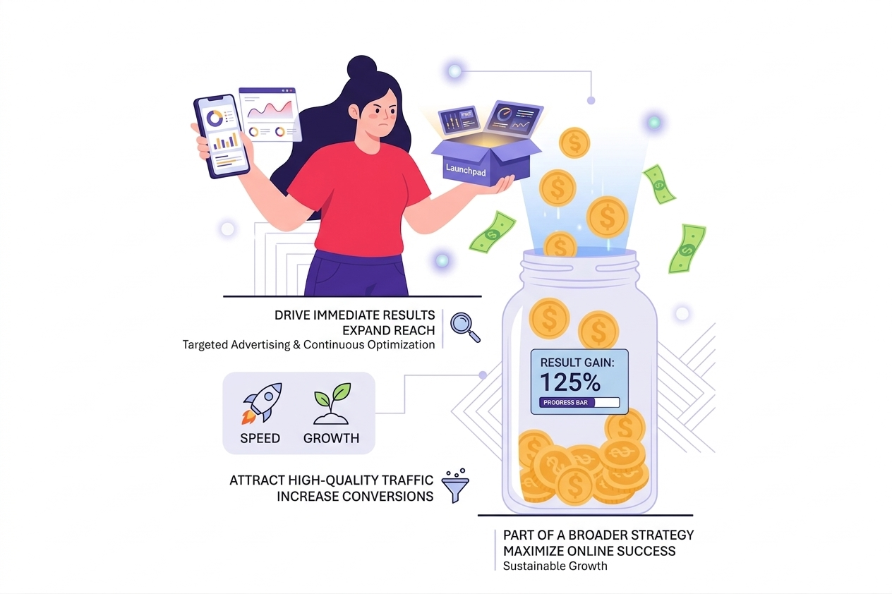 Driving immediate results SEM targeted advertising optimization high-quality traffic conversions growth online reach success