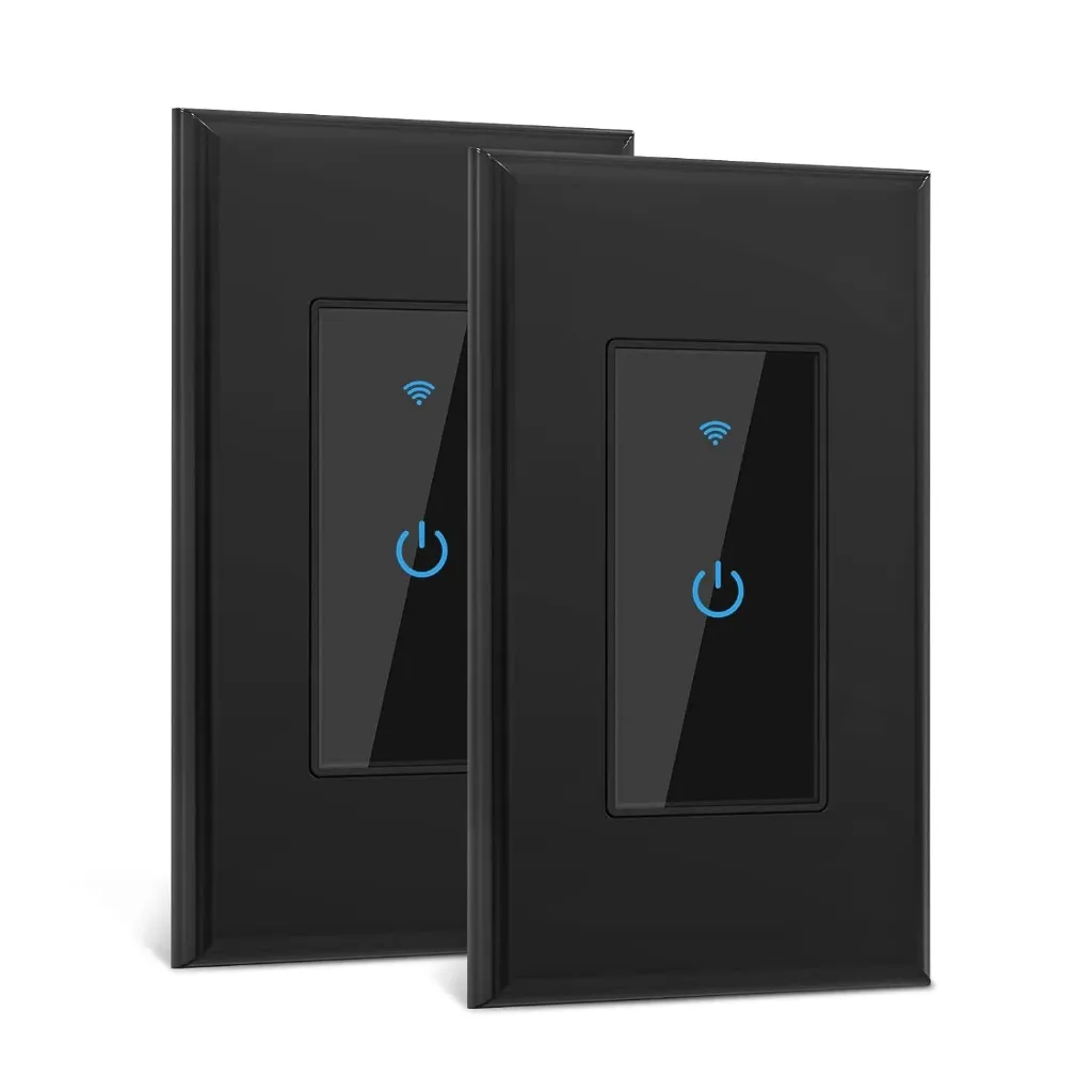 Lesim Smart Switch 24GHz WiFi Light Switch 2Pack Compatible with Alexa and Google Home, Single Pole, Needs Neutral Wire (Black)